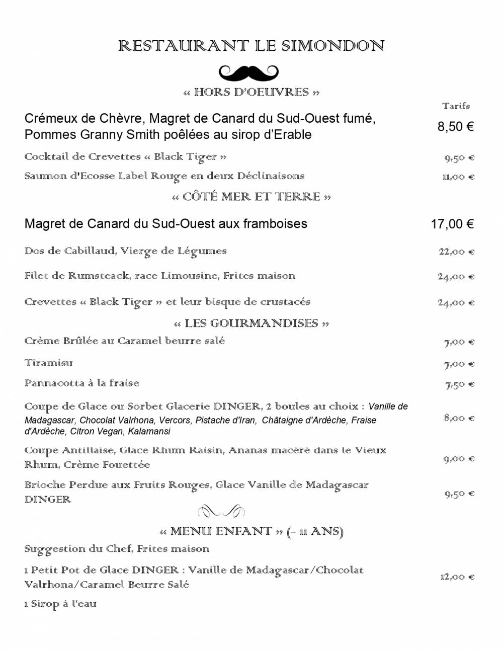MENU 25 MAI
